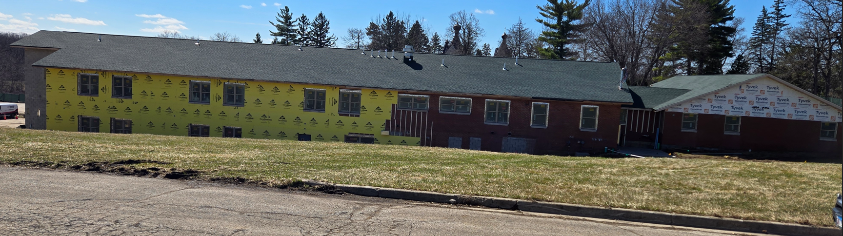 Preparation for stucco work on north side of building